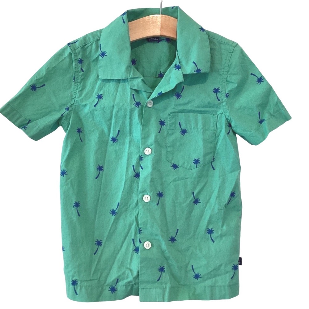 Gap Kids Boy Shirt Green Palm Tree Button Down - Size XS 4-5